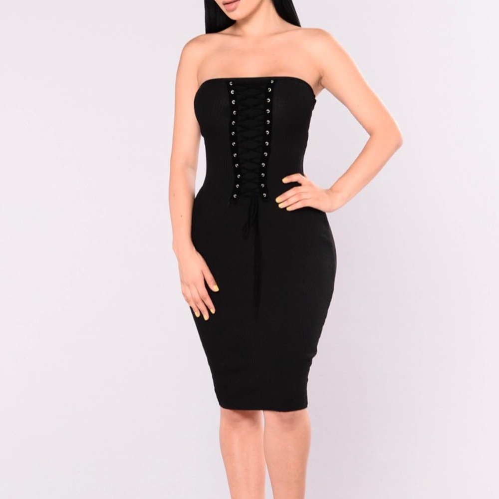 Fashion Nova Black Corset Tube Dress